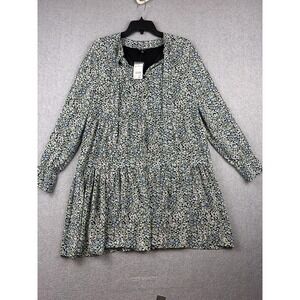 Versona Dress Womens Medium Green Multi Floral Long Sleeve Tiered Swing NWT